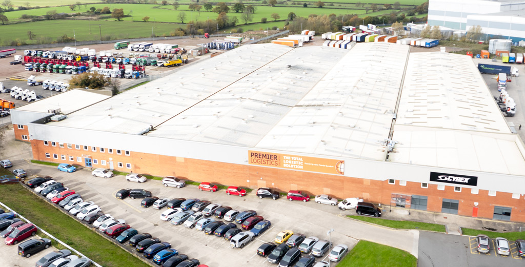 Aerial shot of the Premier Logistics warehouse in Coalville, Leicestershire